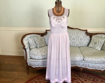 1960s Nylon Nightgown / Blush Pink Nightgown / Vintage Nightgown / Long Nightgown