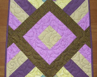 Quilted Table Topper Purple Green, Purple Green Table Runner, Modern Table Topper, Modern Table Runner, Purple Quilt, Quiltsy Handmade