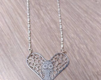 Silver necklace and heart OWL