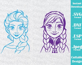 INSTANT DOWNLOAD SVG Disney Inspired Elsa and Anna from Frozen Movie for Cutting Machines Svg, Esp, Dxf and Jpeg Format Cricut Silhouette