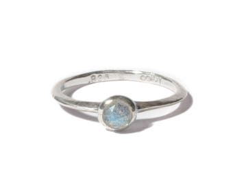 Labradorite and Silver Knife Edge Bezel Ring | Stacking Ring | Sterling Silver and Labradorite
