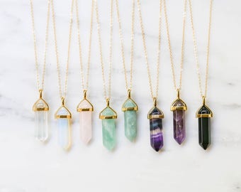 Rainbow Fluorite Necklace / Gypsy Necklace / Healing Necklace / Boho Necklace / Crystal Point Pendant / Raw Rainbow Fluorite Jewelry