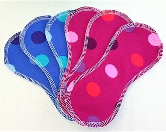 6 Wingless Contour Cloth Panty Liners - Dots on Blue and Pink