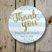 Baby Shower Thank You Stickers, Custom Baby Shower Sticker, Personalized Blue Baby Shower Label Favor Sticker, Faux Gold Foil, Blue Stripes