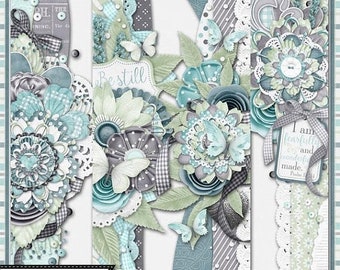 On Sale 50% Be Still 12x12 Pattern Page Borders Elements and Embellishments, Digital Scrapbooking Kit