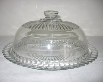 Beautiful Large Vintage French Glass Cheese / Cake Plate and Dome