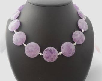 Round natural Amethyst necklace, 26 mm flat