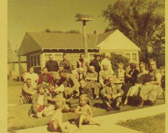 Dakota Farm Family Reunion Emma's Cottage Detroit Lakes MN Group Photo 1954 Kodacolor Color Photograph