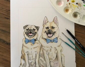 Custom Pet Portrait- Hand Painted Watercolour & Ink Illustration