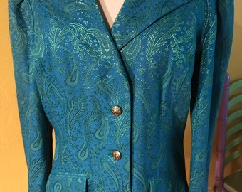 60's Blazer. Turquoise & Green. Textured fabric.