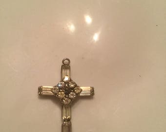 Sterling Marked Cross with old rhinestones