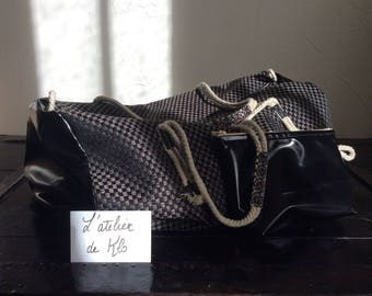 Black and Brown Plaid sport bag or bowling bag. Outer sides and black vinyl pouch