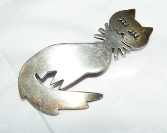 Sterling Silver Cat Pin - Taxco Mexico - 925