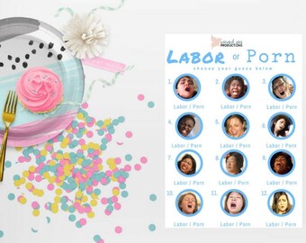 Labor or Porn Baby Shower Game with Answer Key - BLUE