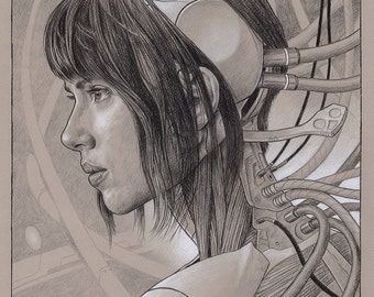 Ghost In The Shell - Scarlett Johansson pencil illustration A3 print