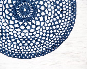 Denim dark blue hand dyed Crochet Vintage Doily Lace doily