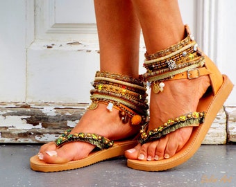 Leather Boho Sandals, "Africa", Leather sandals, brown summer sandals, Greek Sandals, Handmade Sandals, , hippie sandals,Made with love