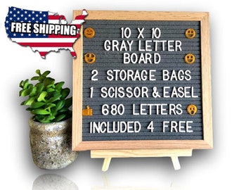 10x10 Gray Felt Letter Board w/ 680 Letters | Mothers Day Gift | Message Board | Office Gift | Gift For Women | Gift For Her | Wedding Gift