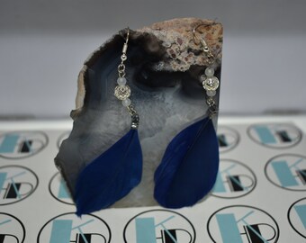 blue faux feather earrings