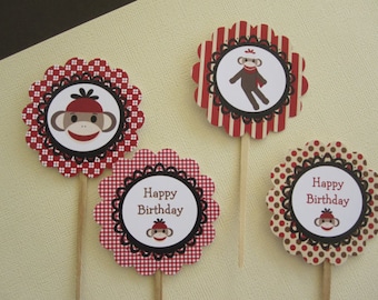 Sock Monkey Cupcake Toppers ~ Appetizer Picks ~ Set of 12