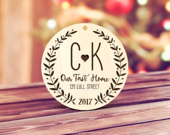 Our first Home Ornament, Wood Our First Home Christmas Tag Ornament New House Gift, Our First Home Ornament Present Monogram Wood Tag 29
