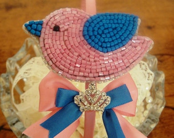 Beaded brooch, headband "Bird"