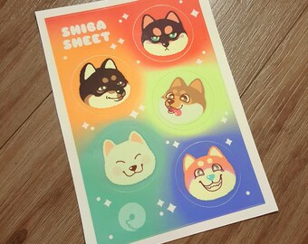 Shiba Sheet – Weatherproof Vinyl Sticker Sheet with 5 Stickers