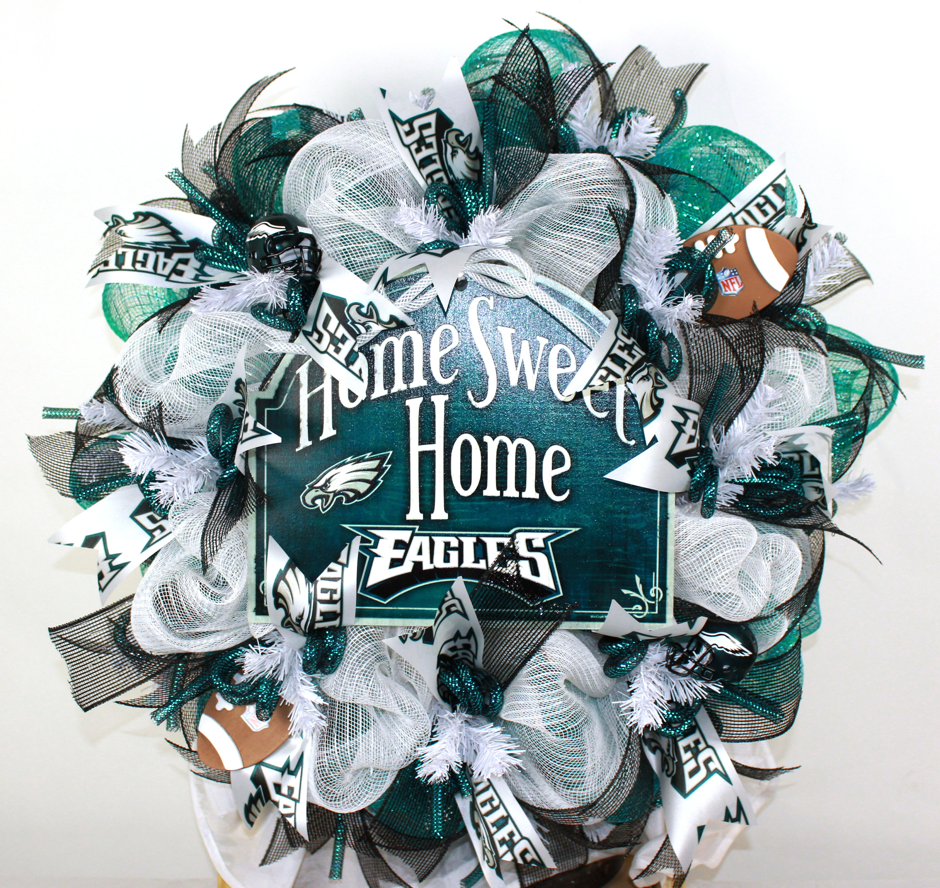 Philadelphia Eagles Midnight Green Black And White Deco Mesh