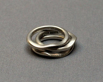 Vintage 1960s PIERRE CARDIN modernist sterling silver triple stacking rings, Solid silver 925 modern multiple stackable ring, Rare MCM jewel