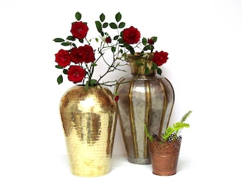 Hammered Brass Vase, Vintage Boho