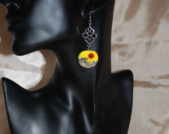 Yellow and silver Lampwork earrings.