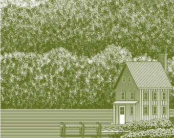 Woodcut Lake House – Digital Download