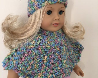 18 inch doll, doll clothes, doll hat, doll poncho, American Girl, Gotz Precious day, doll outfit, toy, doll, multicoloured,