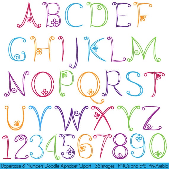 Doodle Alphabet Hand Drawn Font Uppercase and Numbers