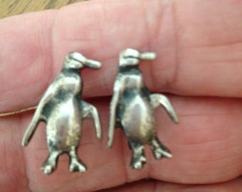 Sterling Silver Penguin Screw Back Earrings