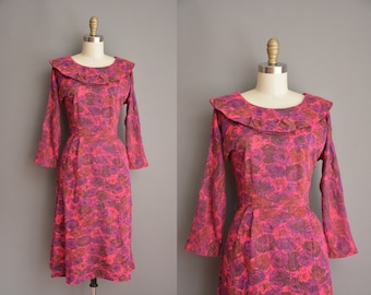 50s Forever Young rose print vintage wiggle dress. vintage 1950s dress