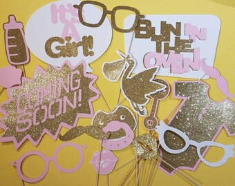 baby shower decorations girl pink and gold, baby shower ideas, baby shower decorations, baby shower photo booth props, baby shower props,