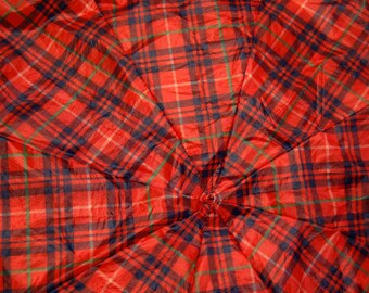 Red, Green and Blue Plaid Upcycled Umbrella Dog Rain Coat