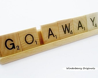 GO AWAY Scrabble Desk Sign - Co-Worker Gift, Funny Desk Sign, Sarcastic Desk Sign, Gag Gift, Stocking Stuffer, Office Gift