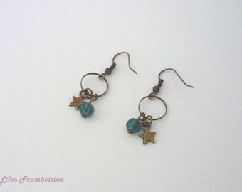 Bronze Pearl Earrings blue duck and Star