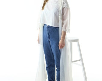 Off-White Silky Nightwear / Long Transparent Kimono Nightwear / Ladies Night Gown