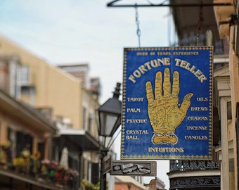 New Orleans French Quarter Art, "Fortune Teller" Sign, Colorful, Yellow, Cityscape, Mardi Gras. Photography Print.