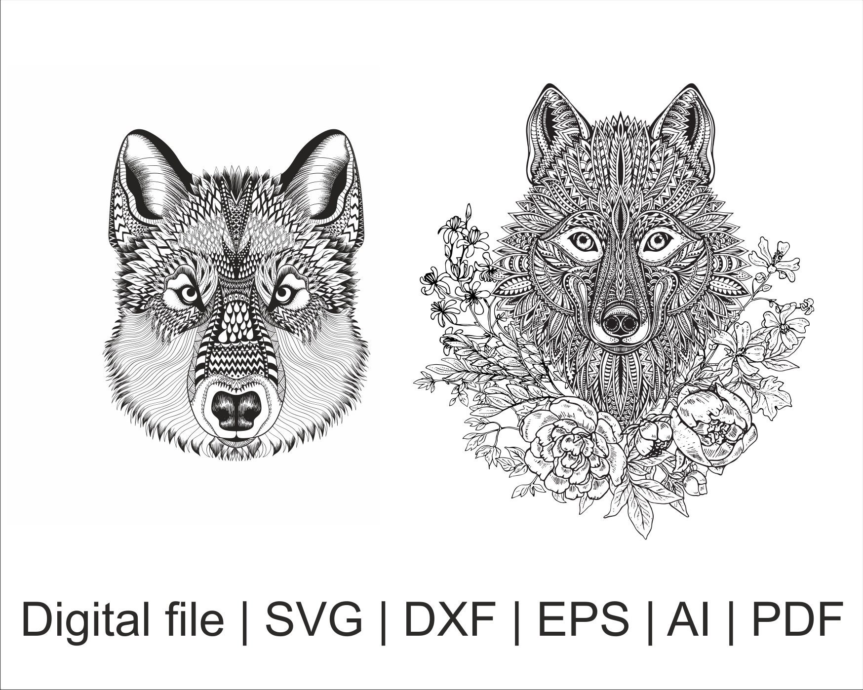 Download Wolf svg Wolf svg file Wolf Mandala svg Zentangle svg