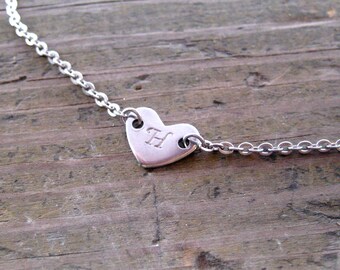 INITIAL HEART NECKLACE - Hand stamped heart necklace, personalized necklace, Bridesmaid necklace, Gift for her, Birthday Gift
