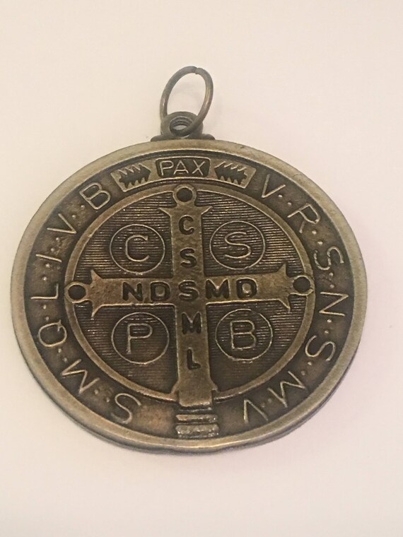 SAINT BENEDICT Large Medal Double sided Pendant Or For Art