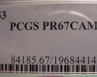 Jefferson Nickel 1953 P.C.G.S Proof 67 Cameo Very Scarce< SH includes Insurance><>ETB5729