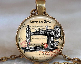 Love to Sew necklace, Seamstress necklace antique sewing machine pendant seamstress gift dressmaker key chain key ring key fob