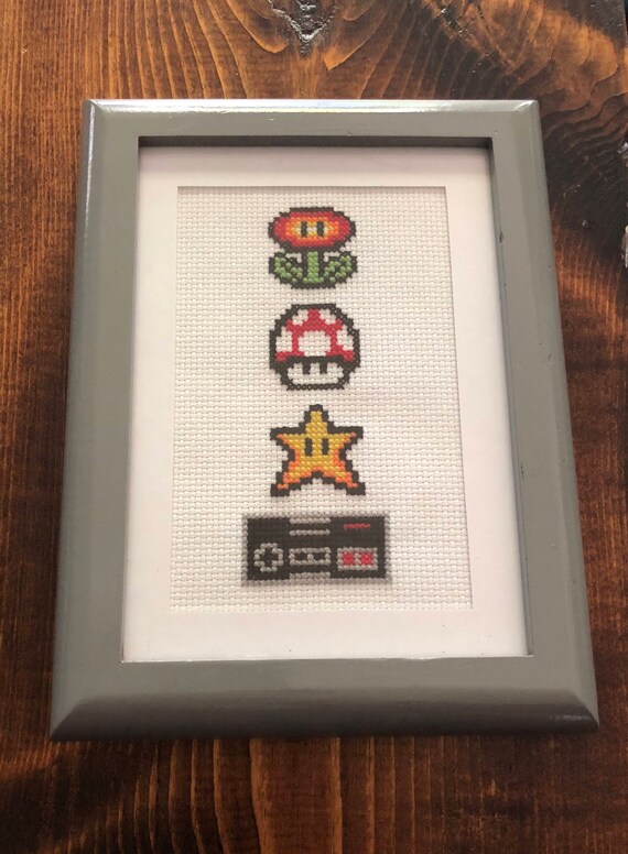 Nintendo Inspired cross stitch Power Up Mario Needlepoint