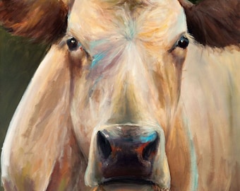 Cow Painting - Bridget - Paper print of an original painting by Cari Humphry