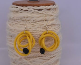 Yellow quirky Knitting needle earrings, vintage knitting needle earrings, quirky earrings handmade from vintage knitting needles